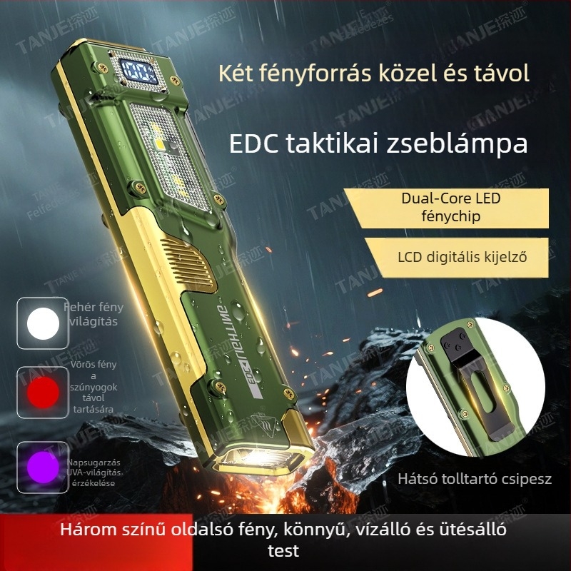 Taktikai zseblámpa LED+COB, 350+ lumen, 4–6 óra akkumulátor-élettartam, 100–200 m hatótávolság, vízálló