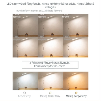 LED asztali lámpa hosszú karos, csíptetős, hálószoba, rajz és iroda felhasználására
