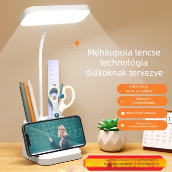 Tanuláshoz készült asztali lámpa érintéses kapcsolóval, dupla tolltartóval, beépített újratölthető akkumulátorral, LED 5W, CRI ≥90