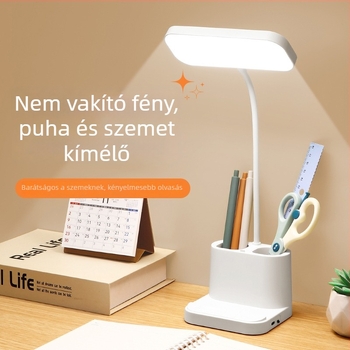 Tanuláshoz készült asztali lámpa érintéses kapcsolóval, dupla tolltartóval, beépített újratölthető akkumulátorral, LED 5W, CRI ≥90
