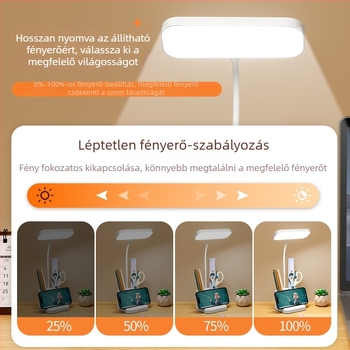 Tanuláshoz készült asztali lámpa érintéses kapcsolóval, dupla tolltartóval, beépített újratölthető akkumulátorral, LED 5W, CRI ≥90