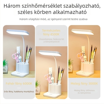 LED asztali lámpa tolltartóval, újratölthető beépített lítium akkumulátor, érintéses vezérlés, 5W, CRI ≥95