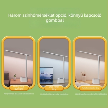Újratölthető nordic stílusú asztali lámpa, CRI ≥95, beépített akkumulátor, gombos kapcsoló, kettős funkció: éjjeli fény és tanulmányi lámpa.
