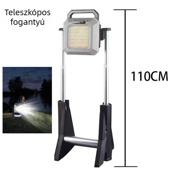 Kültéri LED magas fényerősségű munkalámpa, 360° összecsukható, újratölthető, 75W, 3.7V, G10 modell, kempinglámpa