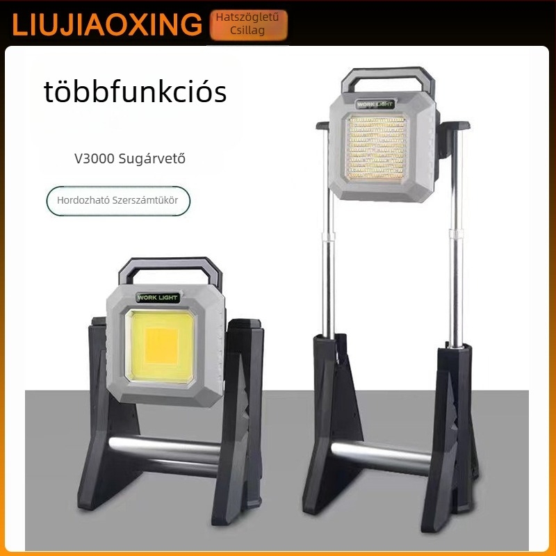 Kültéri LED magas fényerősségű munkalámpa, 360° összecsukható, újratölthető, 75W, 3.7V, G10 modell, kempinglámpa