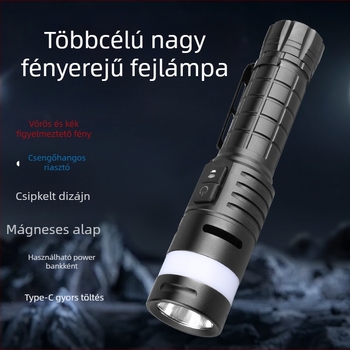 LED zseblámpa alumíniumötvözet testtel, 10W, 2500mAh, újratölthető, Power Bank funkció