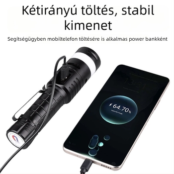 LED zseblámpa alumíniumötvözet testtel, 10W, 2500mAh, újratölthető, Power Bank funkció