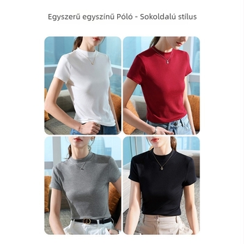 Női rövid ujjú T-shirt, karcsúsított fazon, egységes minta, viszkóz anyag, álló gallér