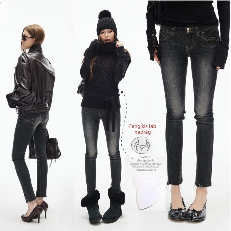 Női denim farmer, egyenes szabású, retro stílus, magas derék, 80-90% pamut