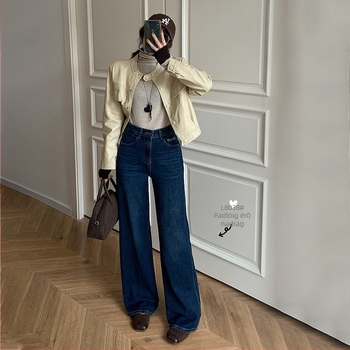 L8038 női farmer, széles lábú, magas derék, pamut-denim, mikro-elasztikusság