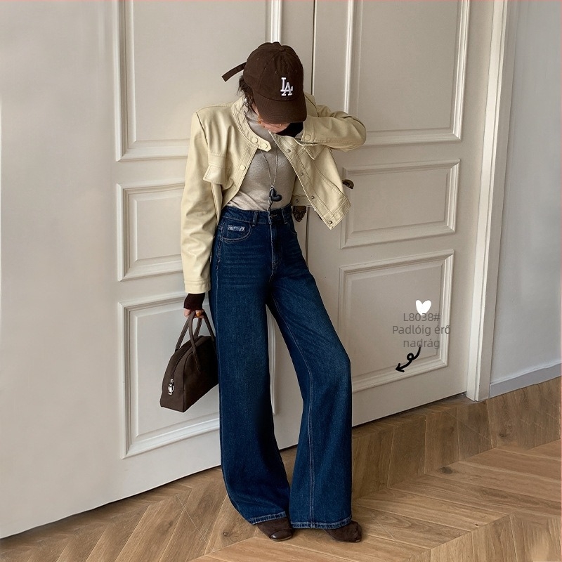 L8038 női farmer, széles lábú, magas derék, pamut-denim, mikro-elasztikusság