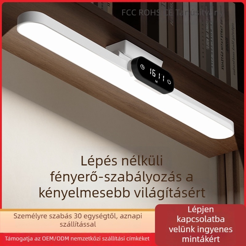 LED asztali lámpa kijelzővel, energiatakarékos, érintéses vezérlés, beépített akkumulátor, 5W