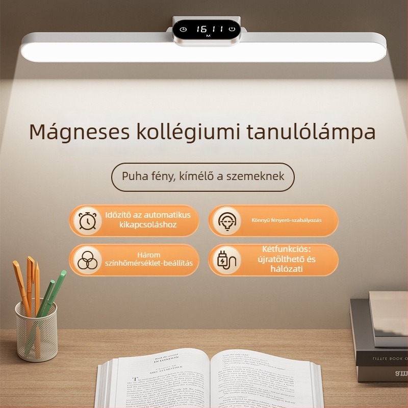 LED asztali lámpa kijelzővel, energiatakarékos, érintéses vezérlés, beépített akkumulátor, 5W