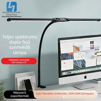 Kétfejű LED asztali lámpa szemvédővel, hosszú kar, USB tápegység, CRI≥95