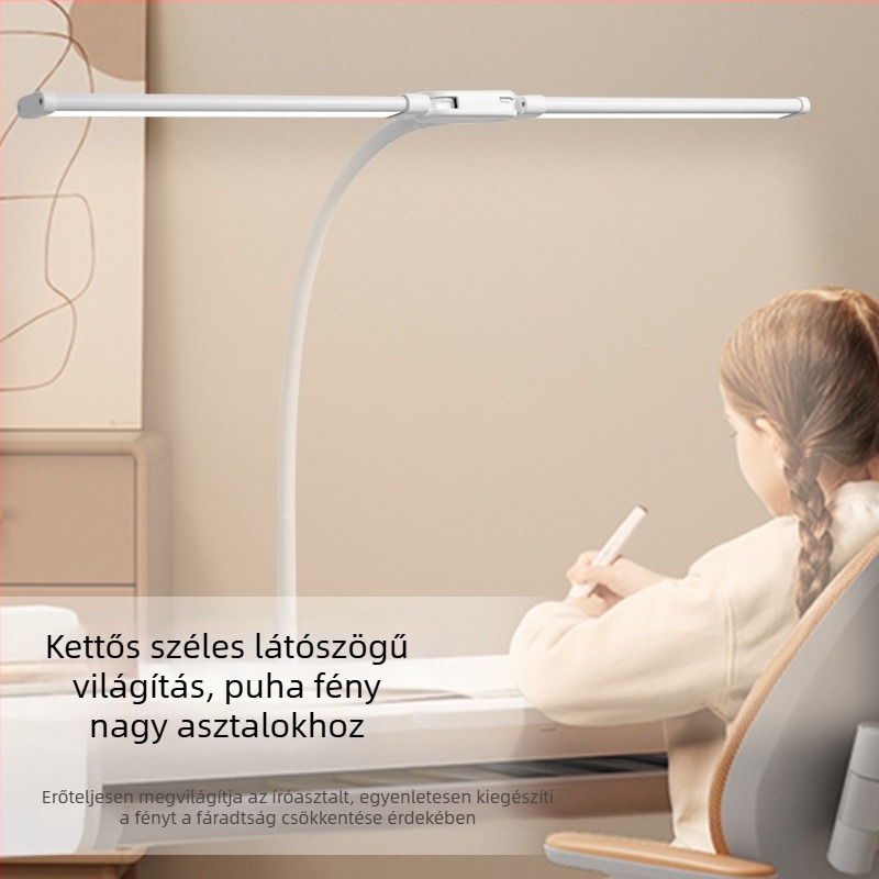Kétfejű LED asztali lámpa szemvédővel, hosszú kar, USB tápegység, CRI≥95