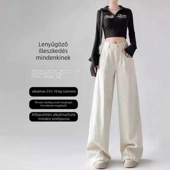 Farmernadrág - Széles lábú, Magas derék, Pamut denim 95% felett, Ősz 2024, Japán-koreai lazább stílus