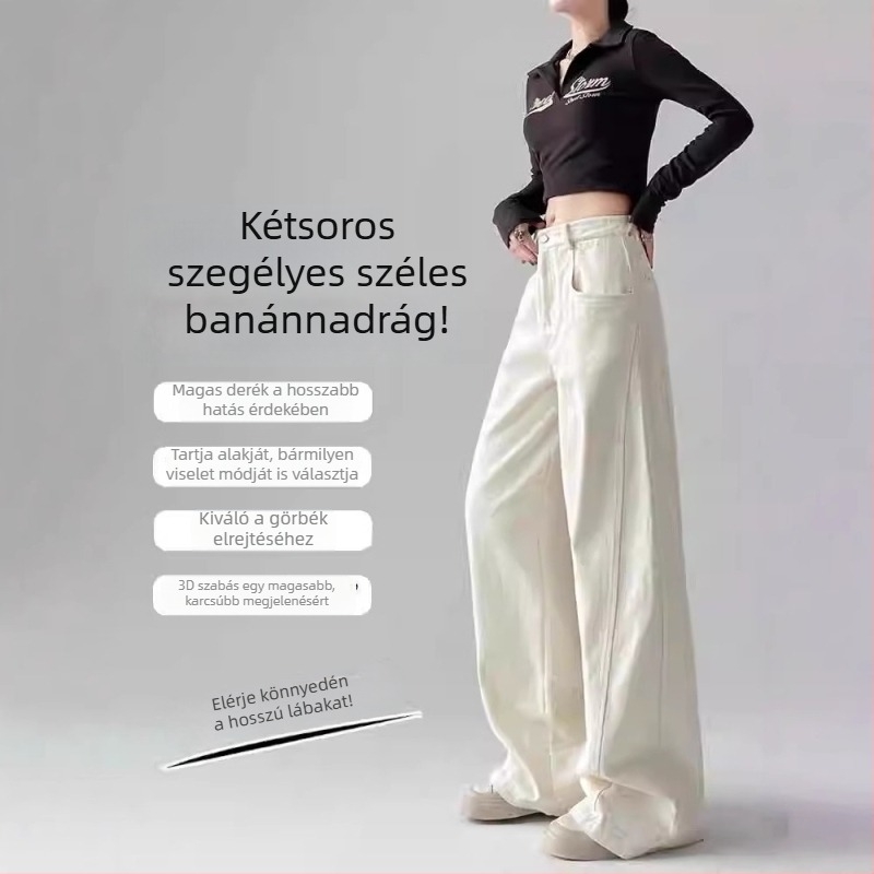 Farmernadrág - Széles lábú, Magas derék, Pamut denim 95% felett, Ősz 2024, Japán-koreai lazább stílus