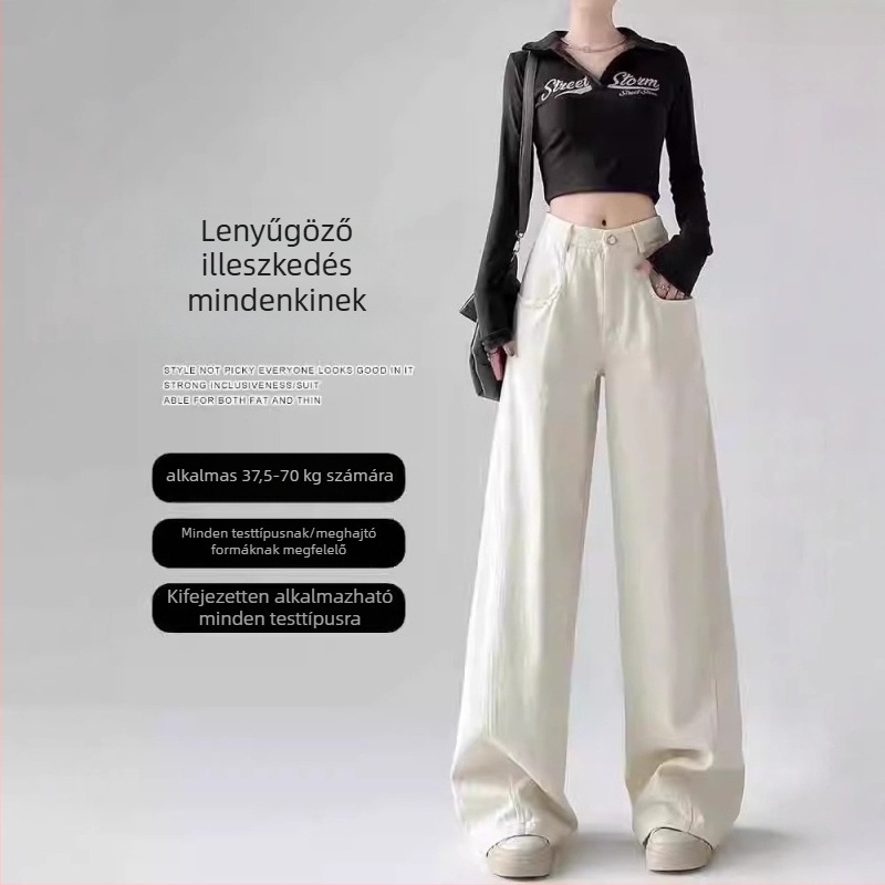 Farmernadrág - Széles lábú, Magas derék, Pamut denim 95% felett, Ősz 2024, Japán-koreai lazább stílus