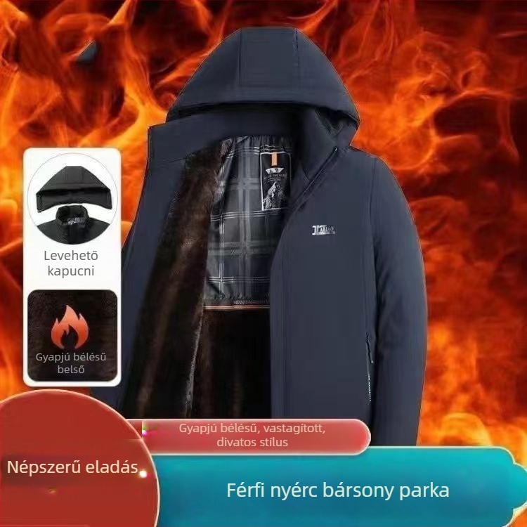 Férfi mink fleece parka kabát kapucnival, téli meleg
