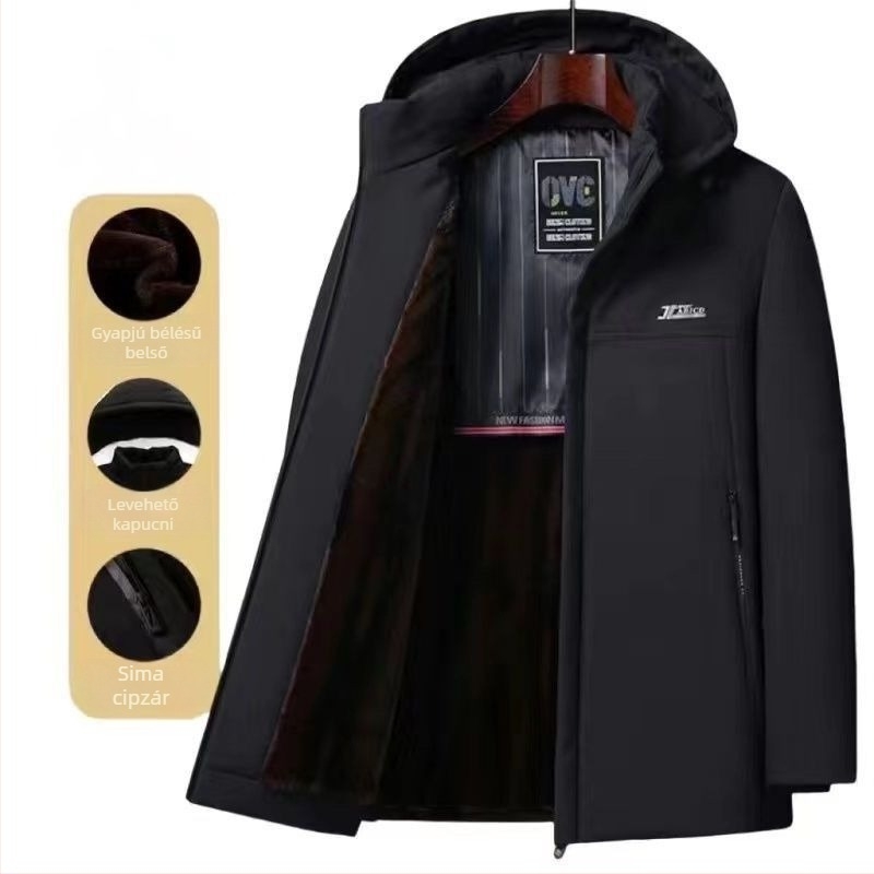 Férfi mink fleece parka kabát kapucnival, téli meleg