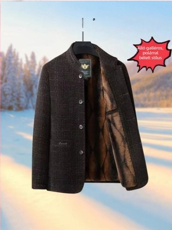 Férfi chenille pamut téli kabát fleece béléssel, galléros, hétköznapi külső