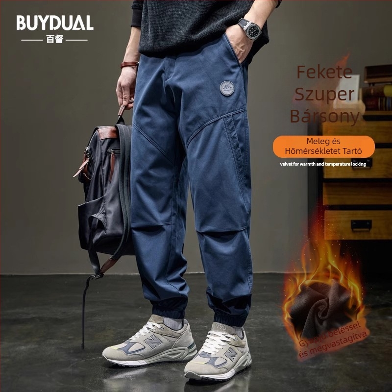 Japán stílusú retro férfi pamut patchwork jogging nadrág, lazán szabású, cargo stílus, tavaszi kollekció