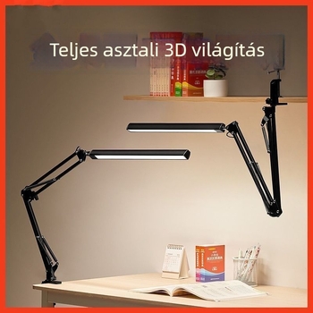 Csuklós asztali lámpa klipszes, hosszú karú, összecsukható, designer stílusú, munka- és tanulási célokra, szemvédővel