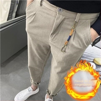Corduroy Slim-Fit kényelmes nadrág fleece béléssel, magas derék, cipzár