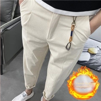 Corduroy Slim-Fit kényelmes nadrág fleece béléssel, magas derék, cipzár