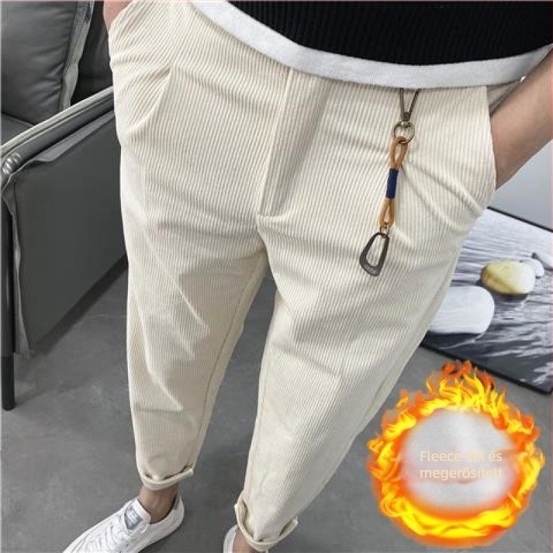 Corduroy Slim-Fit kényelmes nadrág fleece béléssel, magas derék, cipzár