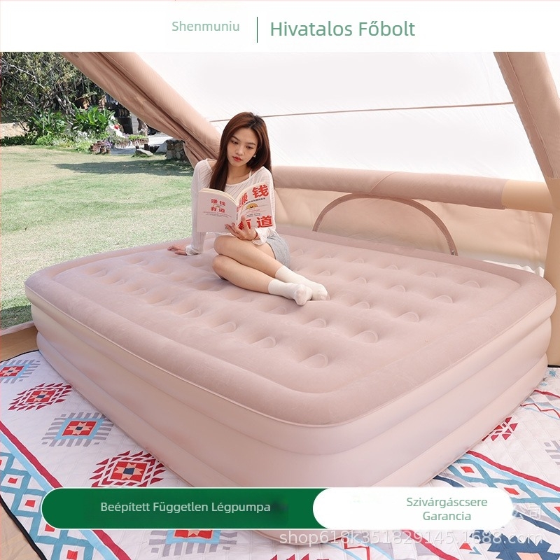 Utazáshoz ideális felfújható ágy – egy gombnyomásos felfújás/defláció, karcolásálló és kopásálló, maximális teherbírás 300 kg, súly 6,7 kg, flokkolt felület