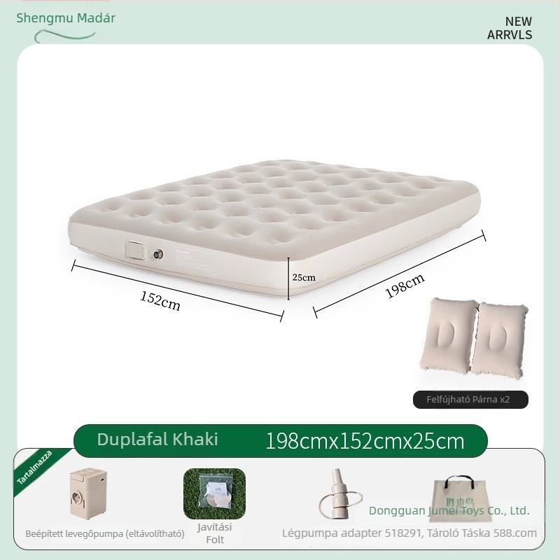 Utazáshoz ideális felfújható ágy – egy gombnyomásos felfújás/defláció, karcolásálló és kopásálló, maximális teherbírás 300 kg, súly 6,7 kg, flokkolt felület