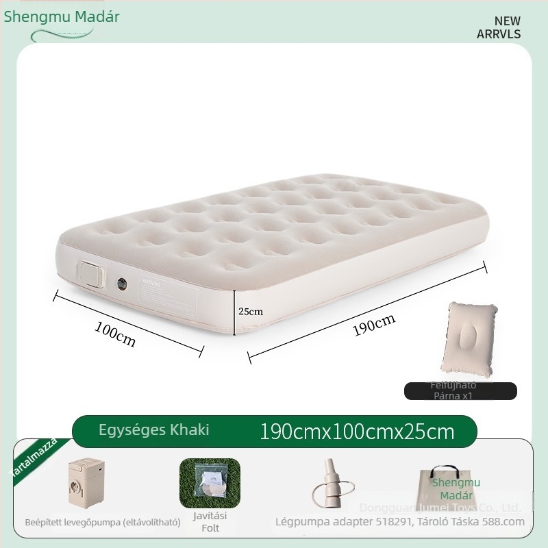 Utazáshoz ideális felfújható ágy – egy gombnyomásos felfújás/defláció, karcolásálló és kopásálló, maximális teherbírás 300 kg, súly 6,7 kg, flokkolt felület