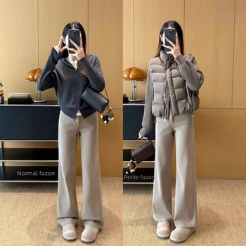 Női farmer fleece-béléssel, magas derék, egyenes szabás, keskeny szár, mosott, téli modell, 2025, T1120N