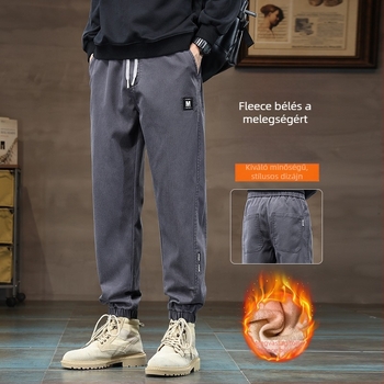 Férfi őszi-téli fleece-belelt casual nadrág, lazán szabott jogger-harem fazon, 2025 új modell