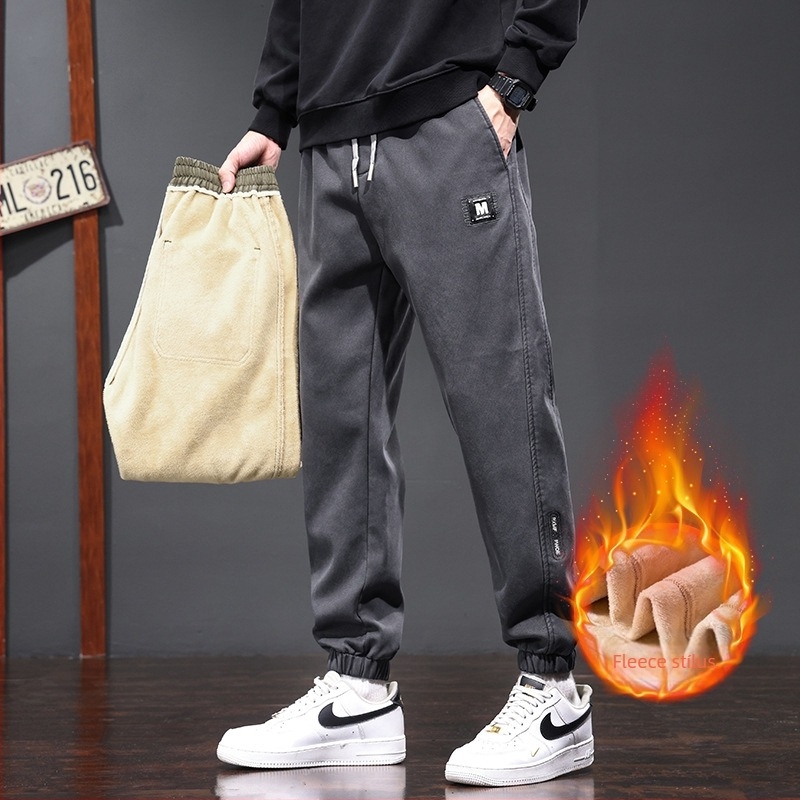 Férfi őszi-téli fleece-belelt casual nadrág, lazán szabott jogger-harem fazon, 2025 új modell