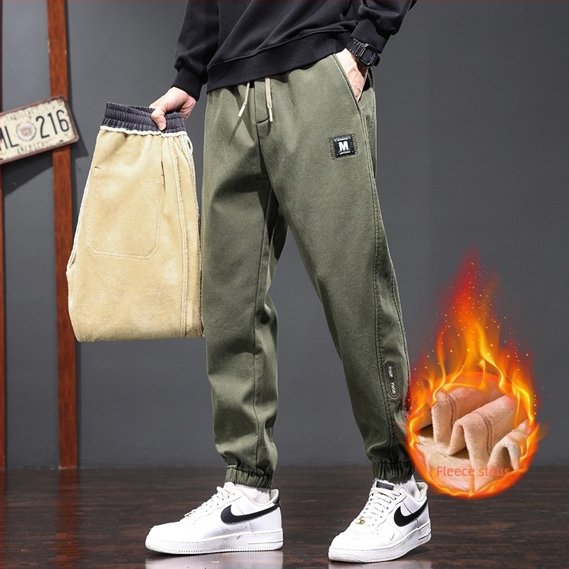 Férfi őszi-téli fleece-belelt casual nadrág, lazán szabott jogger-harem fazon, 2025 új modell