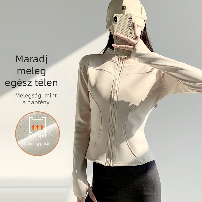 H115 női őszi-téli kerékpáros dzseki fleece béléssel, cipzárral, hosszú ujjú, karcsú szabás