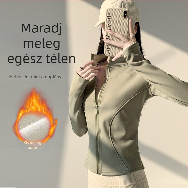H115 női őszi-téli kerékpáros dzseki fleece béléssel, cipzárral, hosszú ujjú, karcsú szabás
