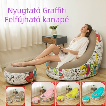 Felfújható flocking kanapé lábtámaszokkal, összecsukható kényelmes relaxfotel‑ágy — 1,7 kg, teherbírás 150 kg, flocking felület