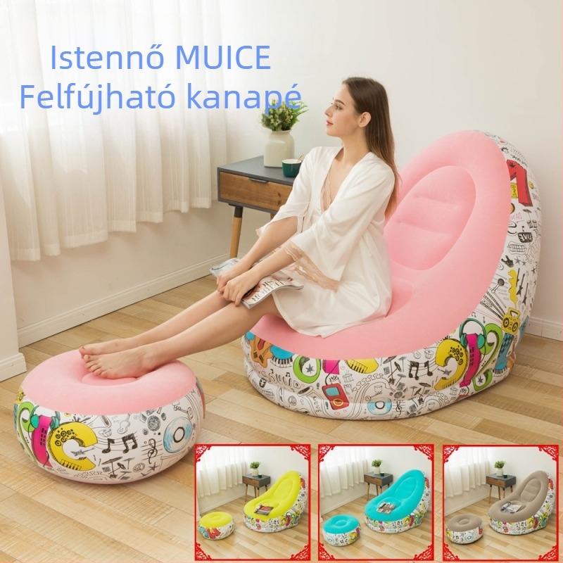 Felfújható flocking kanapé lábtámaszokkal, összecsukható kényelmes relaxfotel‑ágy — 1,7 kg, teherbírás 150 kg, flocking felület
