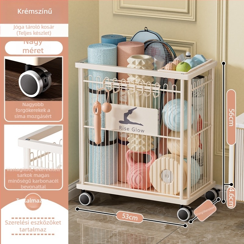 Mingren Storage: Fitnesz eszközök tárolóállvány — szénacél, többfunkciós, forgatható és mozgatható, padlóra szerelhető