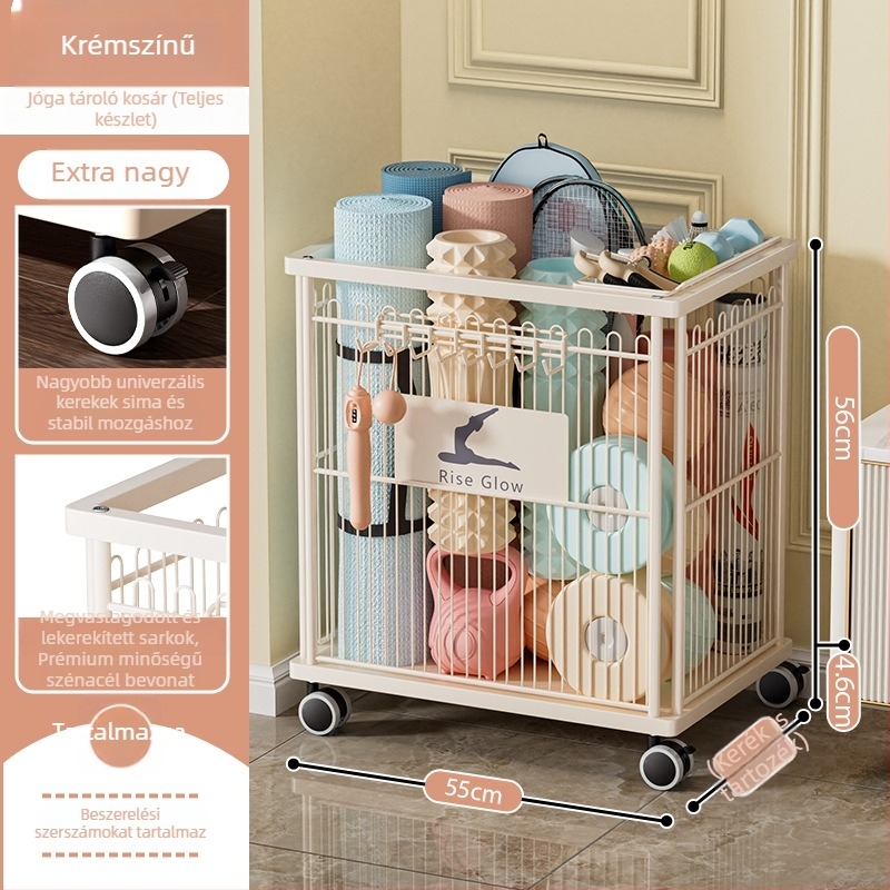 Mingren Storage: Fitnesz eszközök tárolóállvány — szénacél, többfunkciós, forgatható és mozgatható, padlóra szerelhető