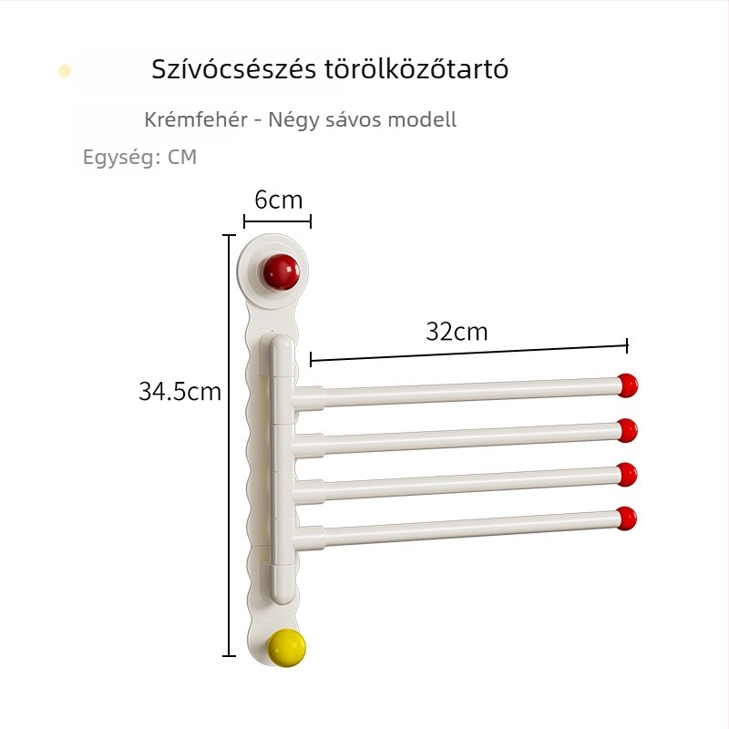 Rozsdamentes acélból készült forgó törölközőtartó, falra szerelhető, fúrás nélküli