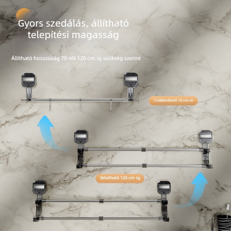Fürdőszobai törölközőtartó szívófejjel, forgó és teleszkópos, fúrás nélküli – műanyag és Rozsdamentes acél