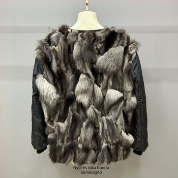 Férfi téli kabát természetes róka szőrme bélésével, levehető kapucnival, középhosszú, cipzáras zárás