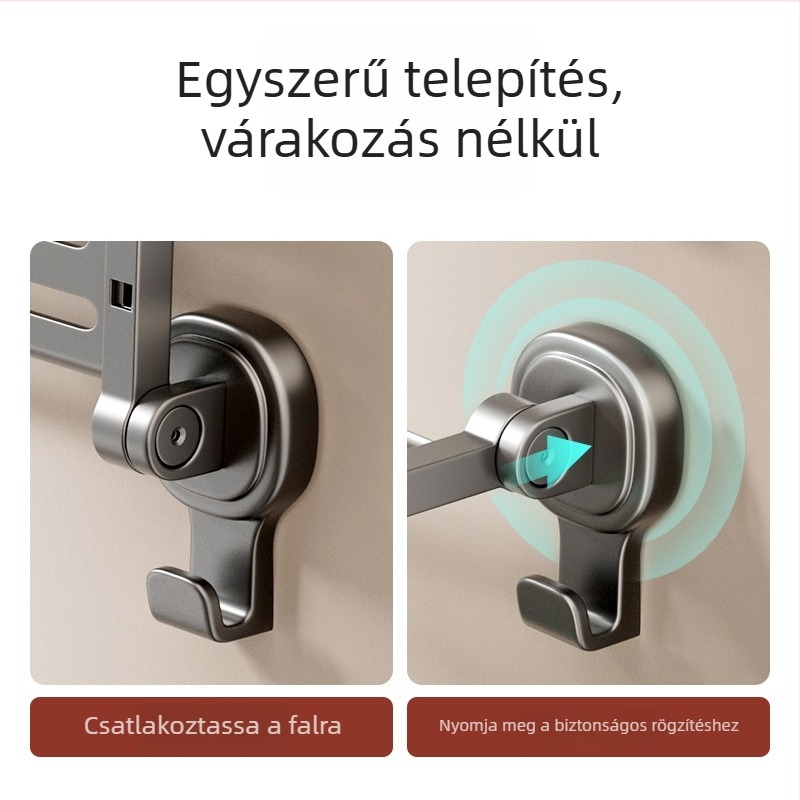 Fürdőszobai hajtogatható törölközőtartó szívófejes rögzítéssel — fúrás nélküli, vas és ABS