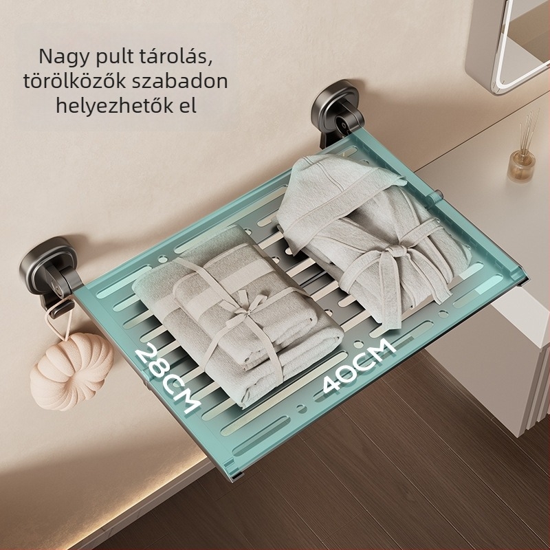 Fürdőszobai hajtogatható törölközőtartó szívófejes rögzítéssel — fúrás nélküli, vas és ABS
