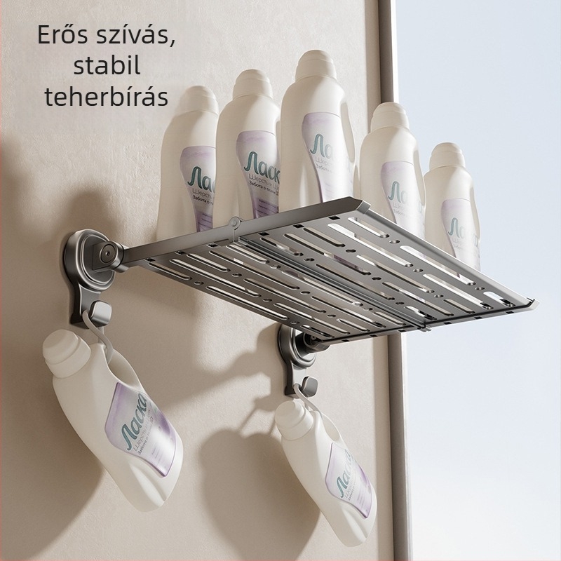 Fürdőszobai hajtogatható törölközőtartó szívófejes rögzítéssel — fúrás nélküli, vas és ABS