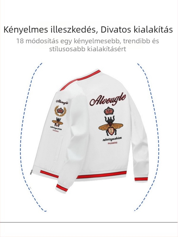 Férfi dzseki virágos hímzéssel, koreai stílus, cipzár, reveres gallér, slim fit